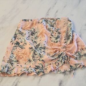 Dizzy Gal Peach & Green Tropical Ruffle Hem Cinched Side Mini Skirt Large